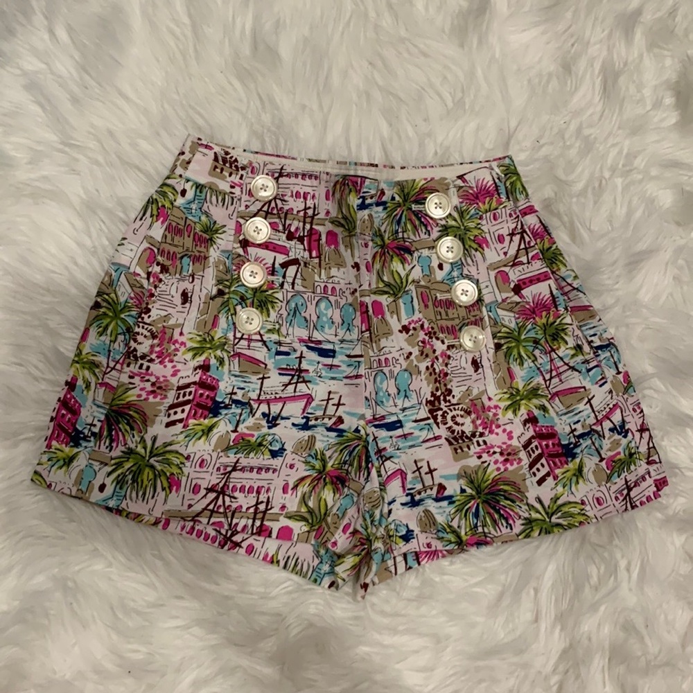 J. Crew Tropical Print Linen High Waist Shorts | Size 000
